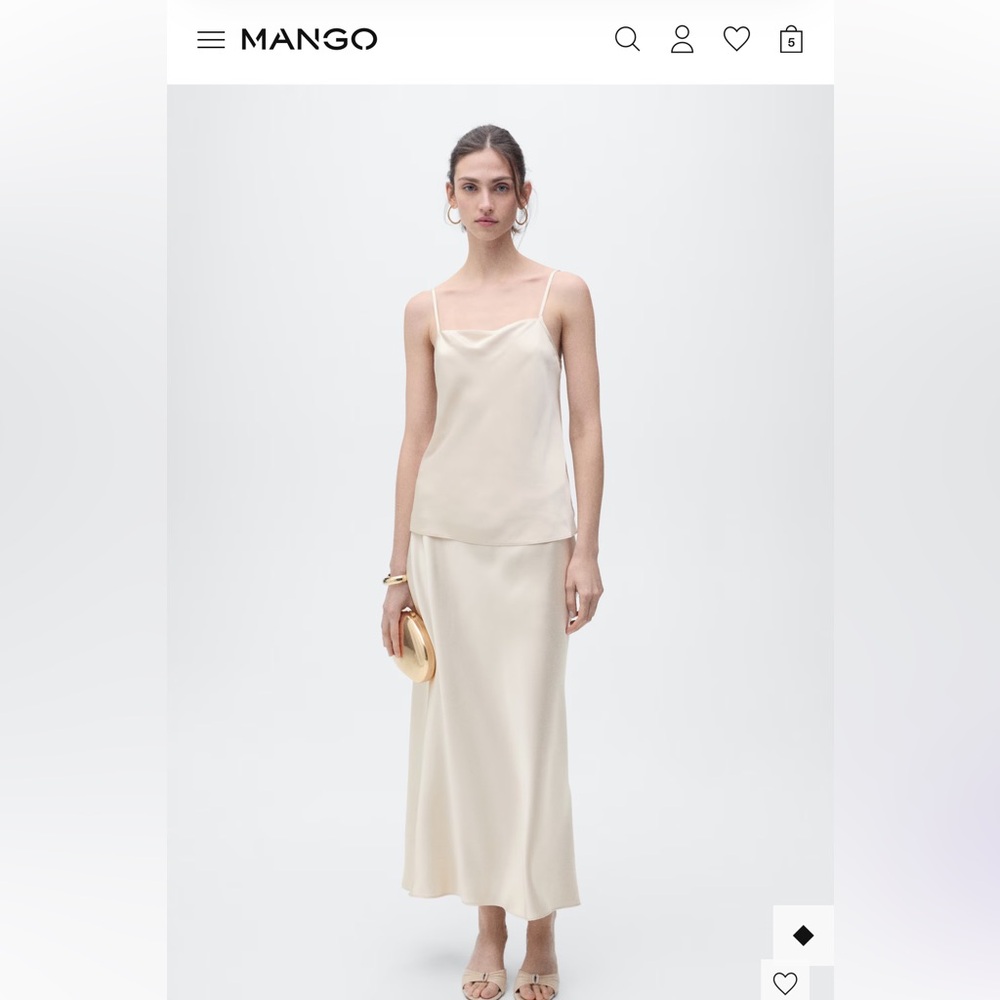 Mango SET Cream Pearl Satin Skirt and Top - Picture 8 of 11